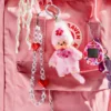 Original Monchhichi Girl Cherry Blossom Keyring Approx 10 cm Large Pink Plush Pendant for Backpacks