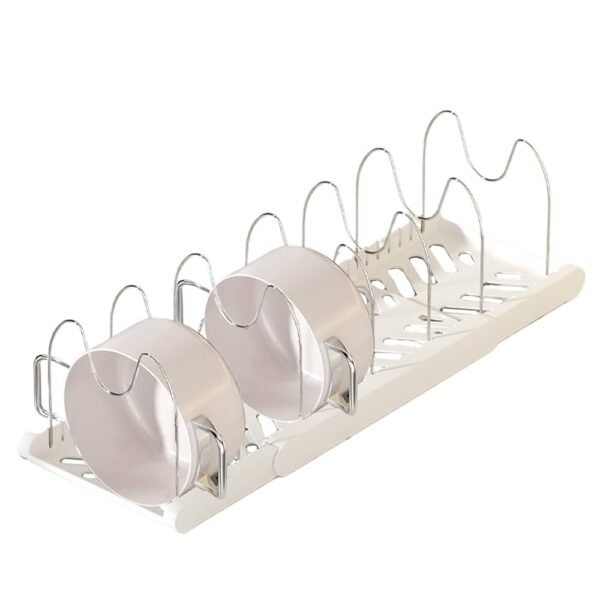 Adjustable Lid Pan Organizer Kitchen Drawer Storage Shelf Rack One Size White
