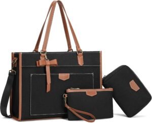 71Aqe6IfP5L._AC_UY900_ Keyli 3 PCS Laptop Bag for Women Canvas Tote Bags Large Capacity Shoulder Handbag Lightweight Briefcase Purses