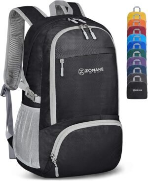 91FxI4mTZOL._AC_SX679_b485e854-e79d-41f1-8b12-57367dc25629 ZOMAKE Packable Lightweight Backpack 30L Light Foldable Travel Backpack Water Resistant Folding Compact Daypack Black